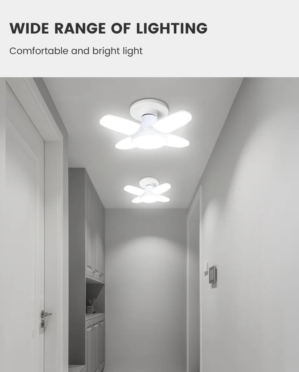 Ampoule LED pliable en forme d'éventail E27, déformation AC220V/110V pour plafonniers domestiques, entrepôt et Garage, feuille blanche 6500K