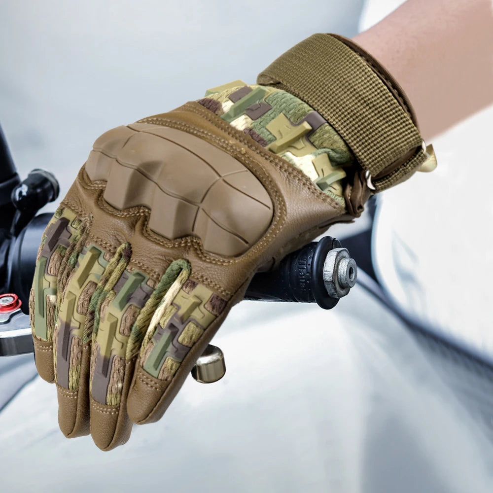 Gants de cyclisme en cuir PU pour écran tactile, tactique Airsoft, chasse, tir, randonnée, vélo, Sport de plein air, équitation, protection pour hommes