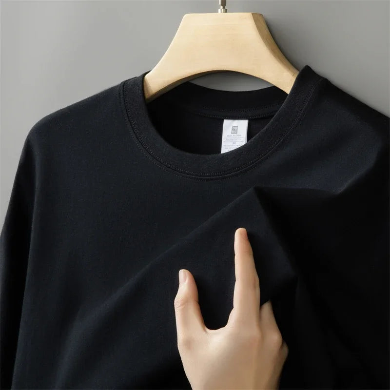 230g Men's Oversized Thick Crew Neck T-Shirt Summer Short Sleeve T-Shirt Pure Cotton Solid Color Top Casual Versatile T-Shirt