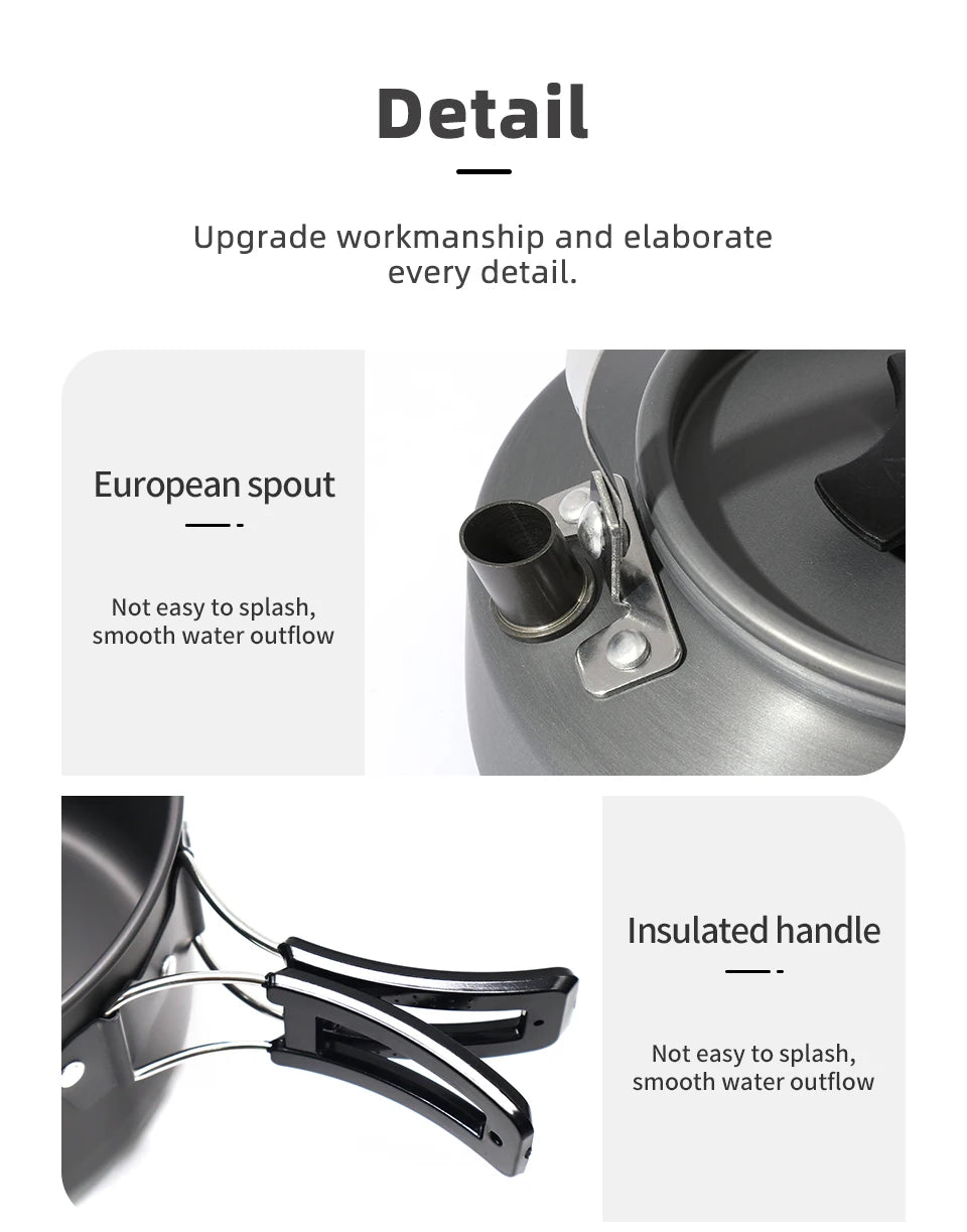 PACOONE – ensemble d'ustensiles de cuisine de Camping, Kit d'ustensiles de cuisine portables, Pot d'extérieur, bouilloire à eau, ensemble de casseroles, vaisselle, équipement de pique-nique de randonnée
