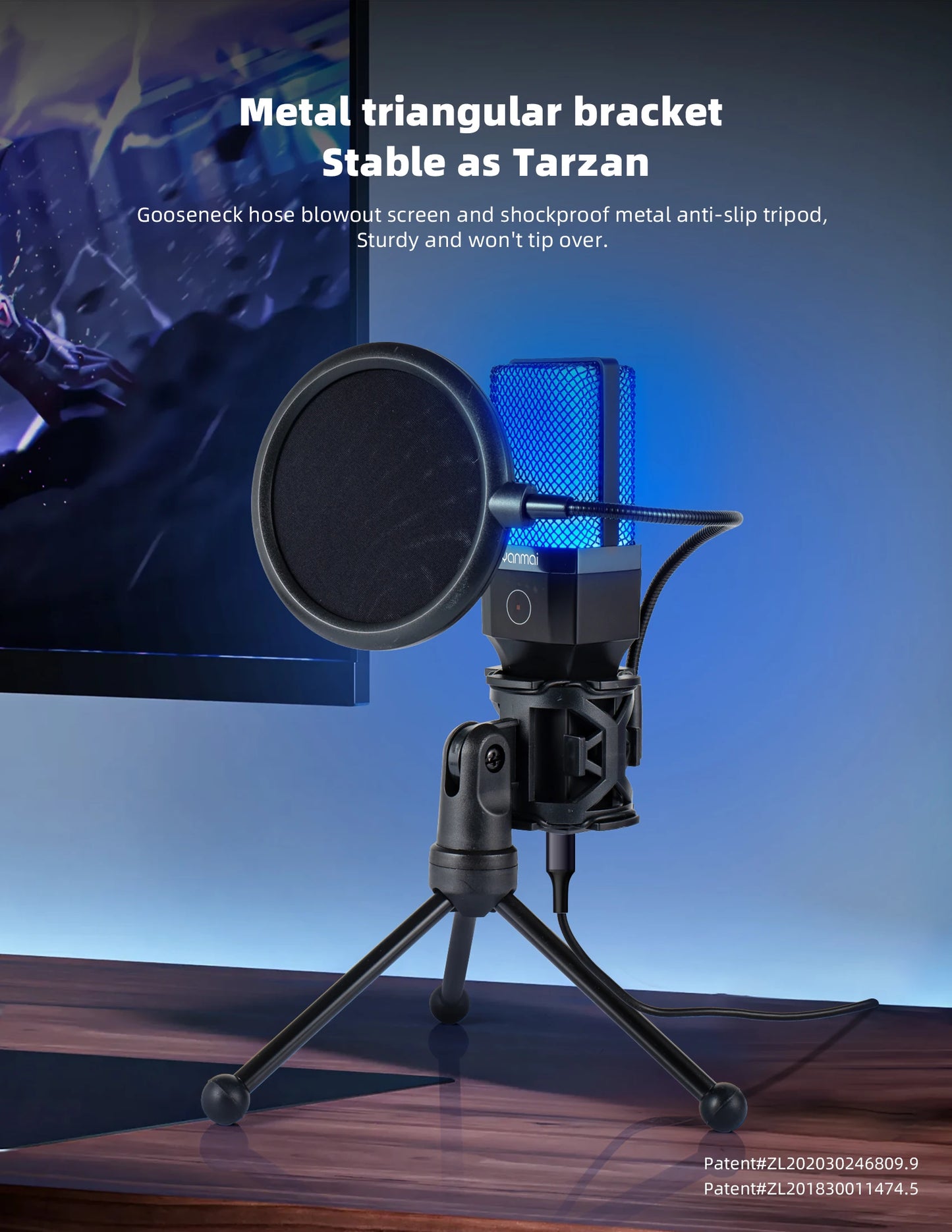 Microphone USB à condensateur pour gaming et podcast – Micro filaire pour PC, streaming et karaoké