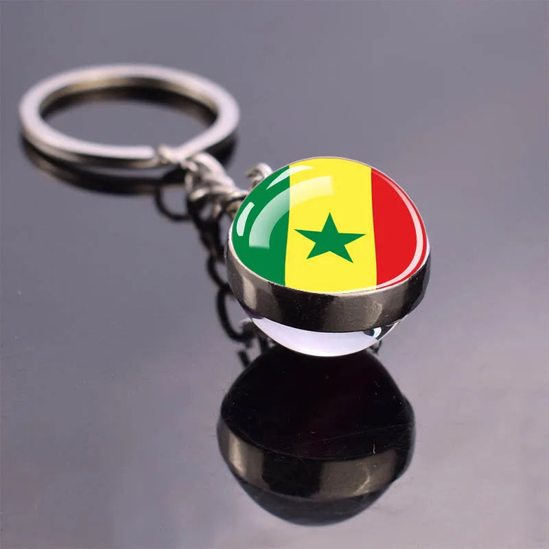 Porte-clés drapeau africain, algérie, somalie, tunisie, maroc, egypte, drapeau National, pendentif boule de verre Double face, cadeau