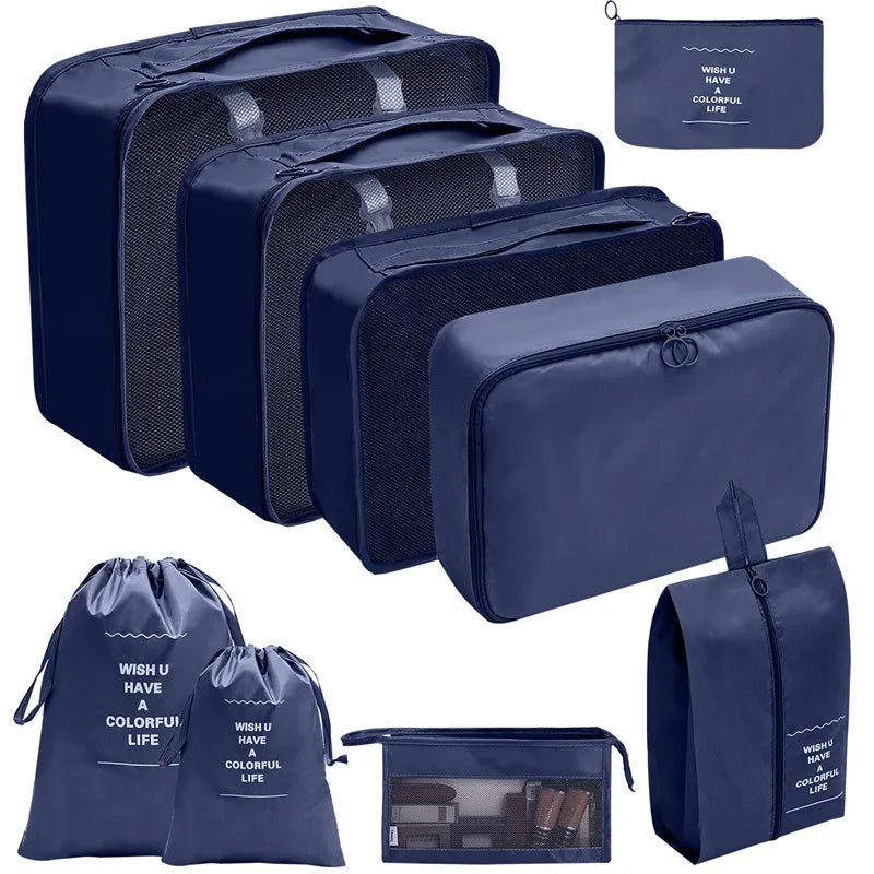 7/8/9/10 pièces ensemble organisateur de voyage sacs de rangement valise emballage Cubes ensemble étuis Portable bagages vêtements chaussure bien rangé pochette pliante
