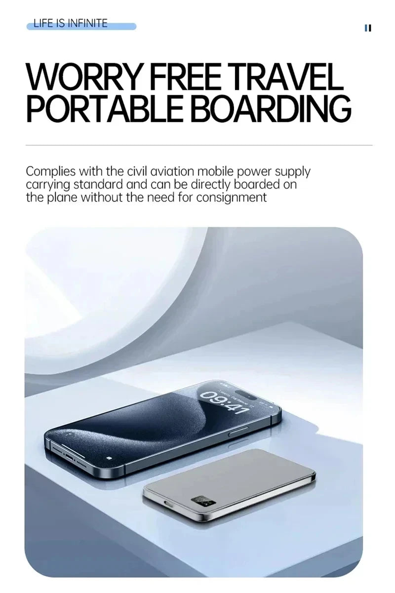 Batterie Externe Magnétique Sans Fil Ultra-Fine 500000mAh — Charge Super Rapide, Écran LED