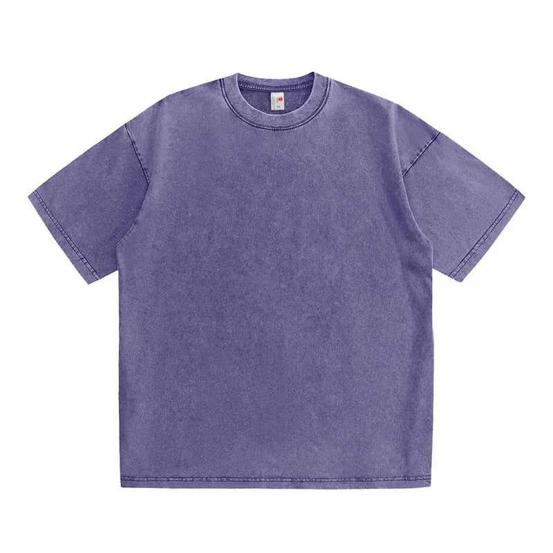 230g American Cotton Oversized T-Shirts Men Summer Vintage Washed T-Shirts Casual Short Sleeve Basic Men Tops