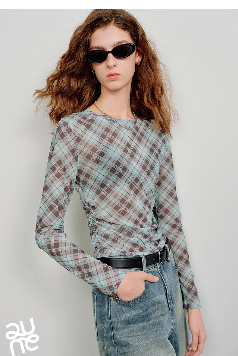 T-shirt femme en maille imprimé 2026 — printemps, taille découpée, Y2K, hauts courts