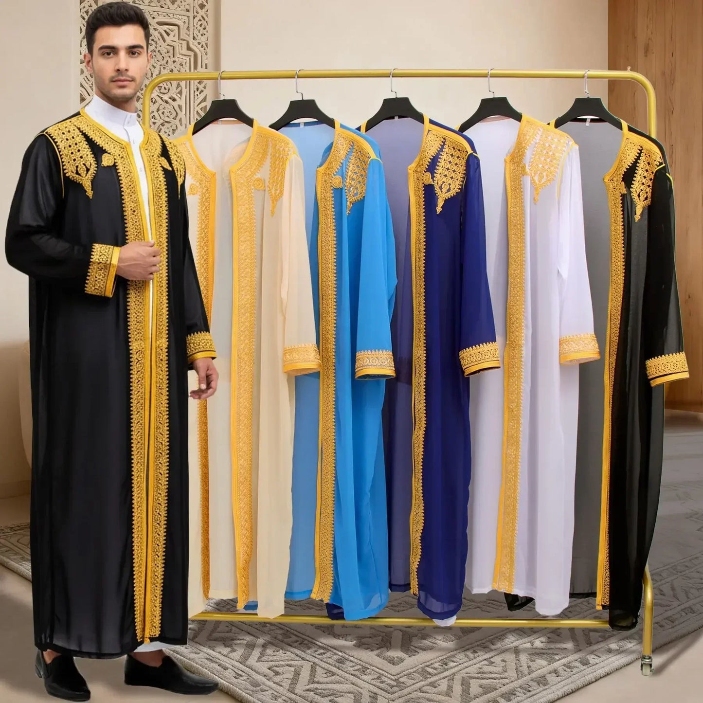 Robe traditionnelle arabe pour hommes, Robe brodée Thobe, ethnique du moyen-orient, Jubba Thobes Eid Djellaba, Kimono Abaya Thoub Dishdasha