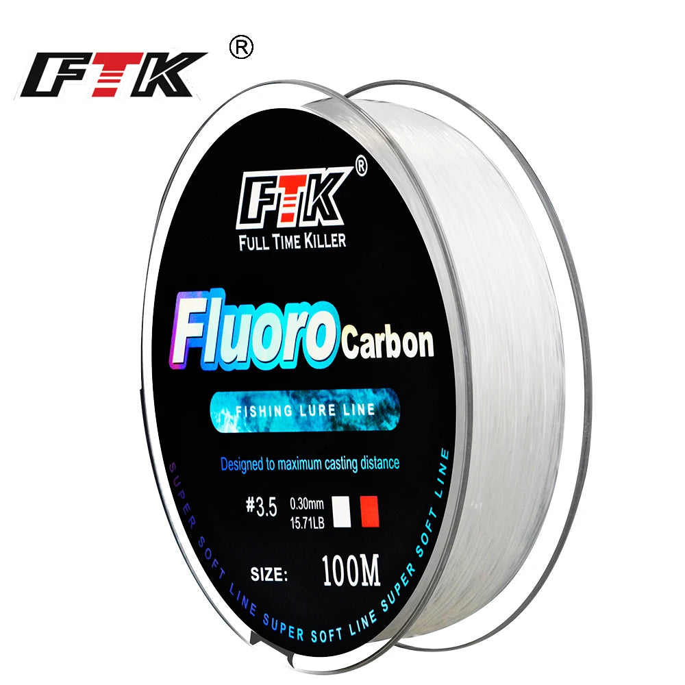 FTK 100M ligne de pêche à revêtement fluorocarbone 0.14mm-0.5mm 4.13LB-34.32LB ligne Monofilament en Fiber de carbone ligne de pêche à la carpe ligne coulante