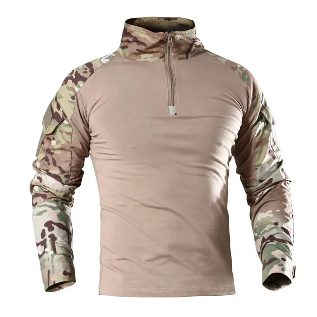 T-Shirts de randonnée tactiques en plein air pour hommes, Combat militaire de l'armée CP Camouflage à manches longues, chemise d'escalade de chasse, vêtements de Sport en coton