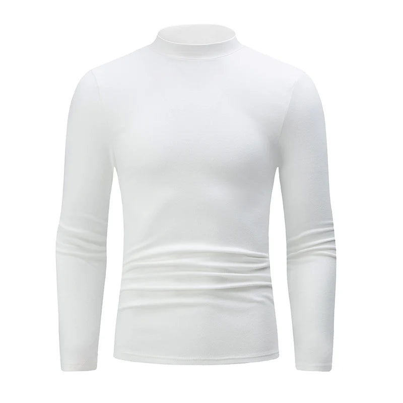 1/2 pcs Autumn and Winter Men's Fashionable Semi-High Neck Long-Sleeve Base Top Solid Color Casual Sports Fitness Warm T-Shirt