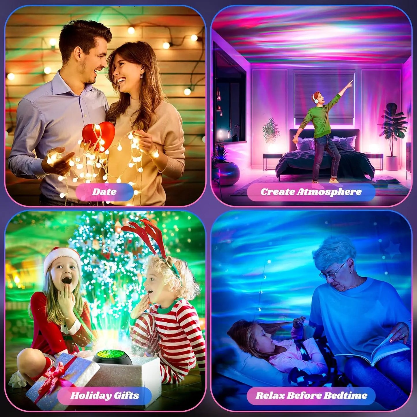 Smart Remote RGB Star Galaxy Projector - Automatic Rotating LED Aurora Lamp, USB Powered for Home Bedroom KTV Decoration