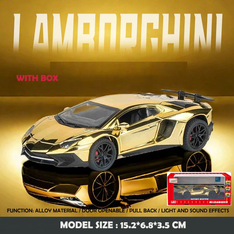 Modelo a escala de Lamborghini SVJ LP750 para niño, superdeportivo de juguete con sonido y luces, vehículo de fundición a presión, escala 1:32