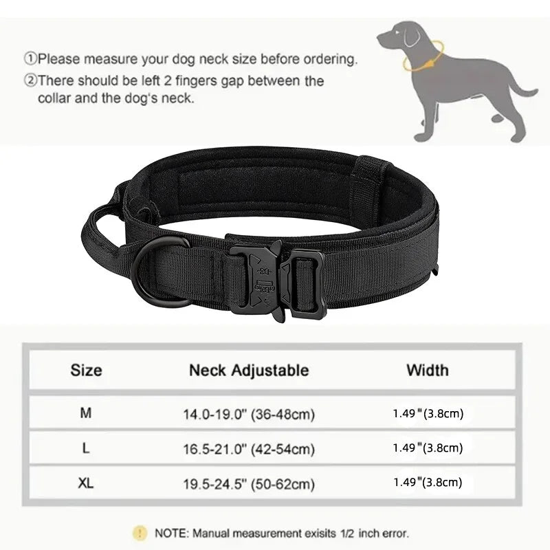 Collier Tactique Nylon pour Chien — Poignée Réglable, Robuste, Taille Moyenne & Grande