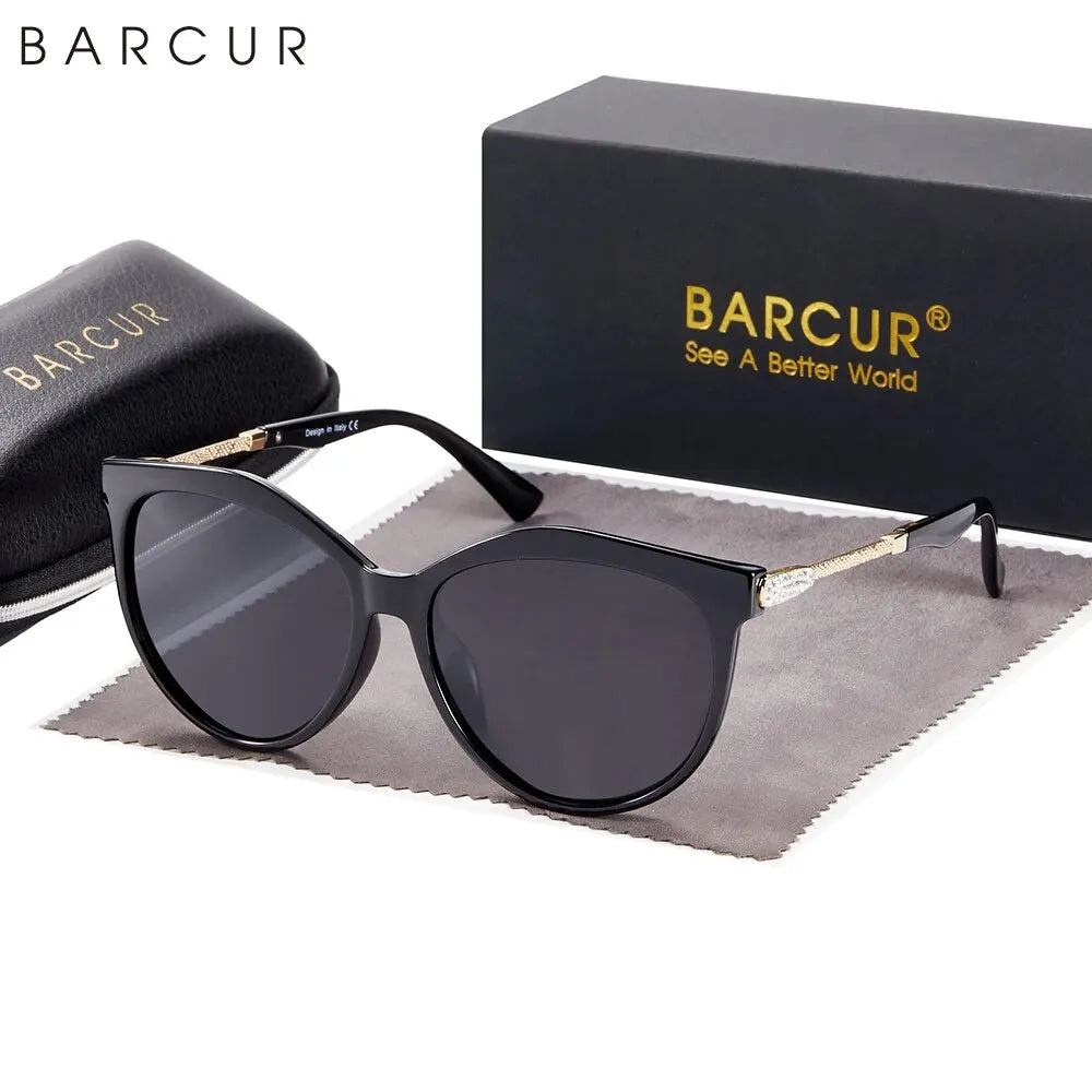 BARCUR-Gafas de sol polarizadas ojo de gato para mujer, redondas, degradadas, Oculos