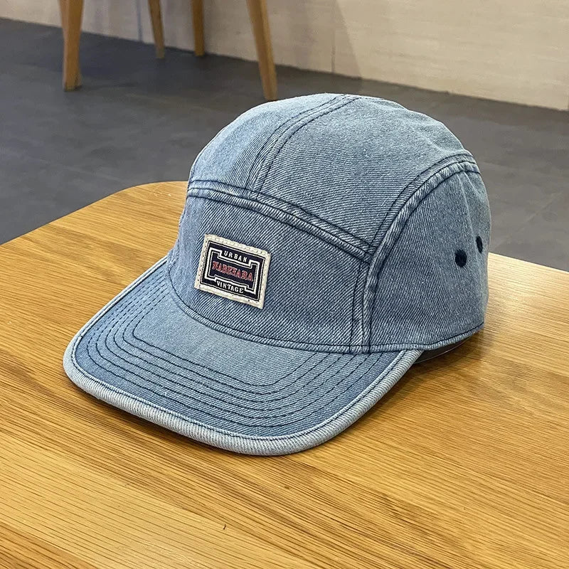 Vintage Denim Flat Brim Baseball Cap for Men and Women, Harajuku Snapback Cap, Streetwear Fashion, 5-Panel Skateboard Hat