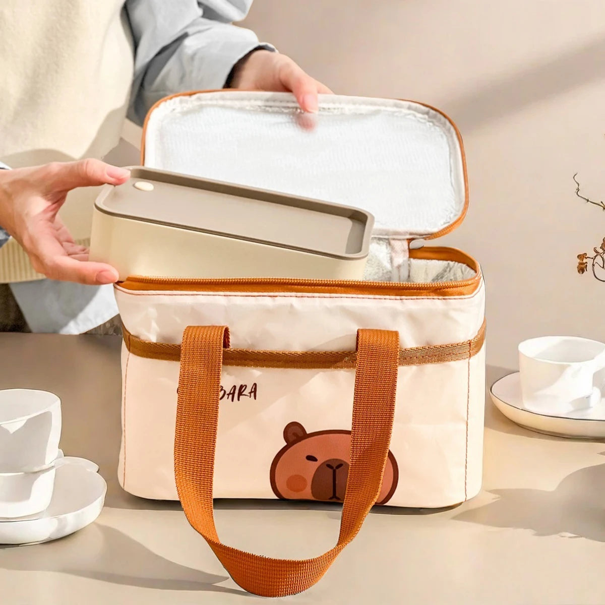 Sac à déjeuner isolé Capybara mignon pour étudiant enfant, sac thermique Portable de grande capacité étanche pour aliments, sac isotherme réutilisable pour pique-nique