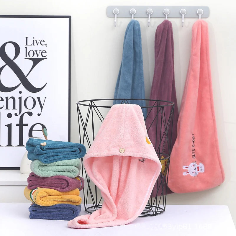 Bonnet de séchage de cheveux de Style brodé, serviette de cheveux épaisse en molleton de corail pour salle de bain, bonnet de douche absorbant à séchage rapide pour femmes, 1 pièce