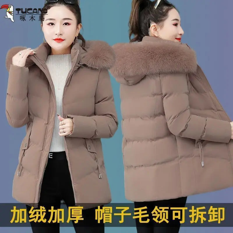Chaqueta de invierno con capucha de algodón Smile para mujer, abrigo, parka cálida de piel, cortavientos, súper cálido, ropa de mujer