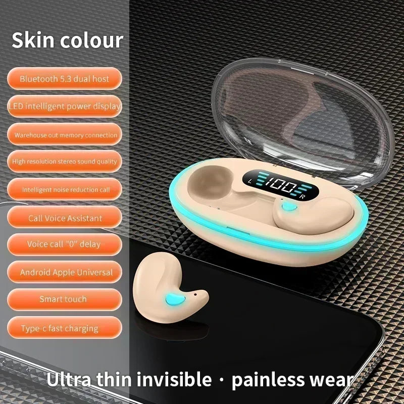 X55 Wireless Sleep Earbuds Mini Headphones for Work TWS Bluetooth Stereo Earphone Hidden Headsets with HD Call Waterproof Mic