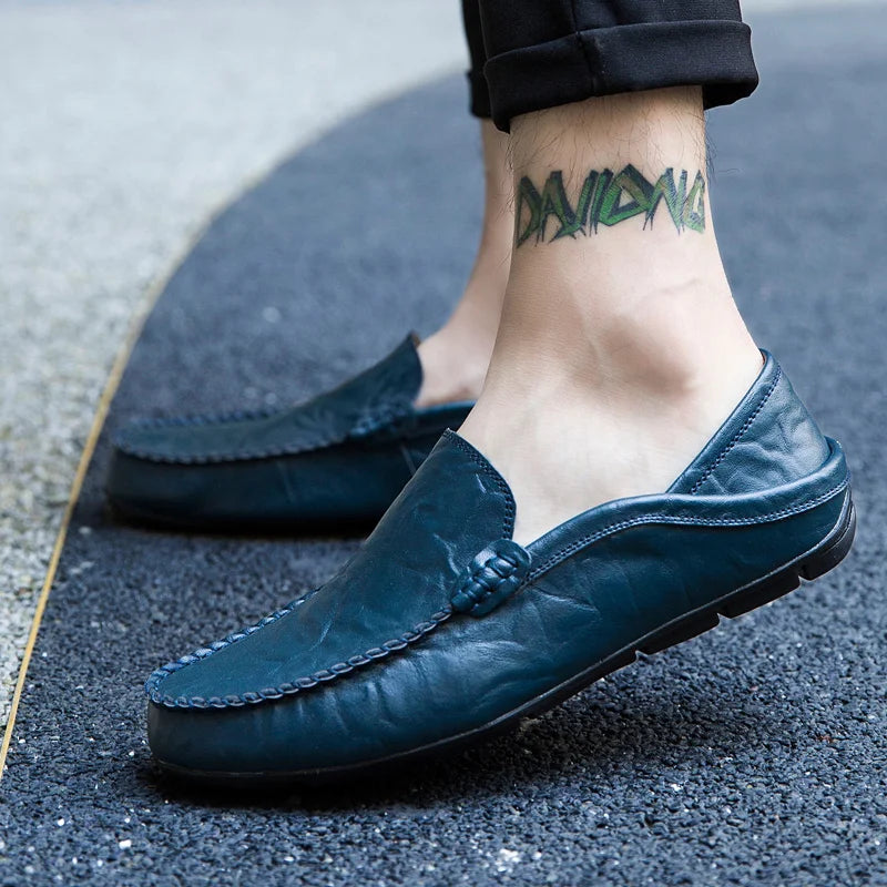 Mocassins en Cuir Véritable Homme — Décontractés Sans Lacet Taille 37-47
