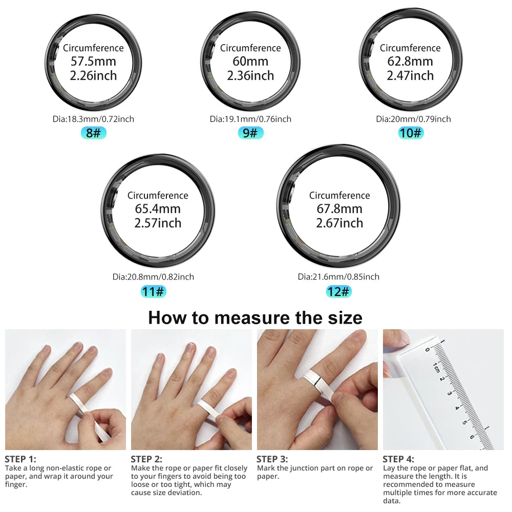 COLMI R02 – anillo inteligente con estuche de carga para hombres y mujeres, duración de la batería de 39 días, monitor de salud, resistente al agua 5ATM, 2024