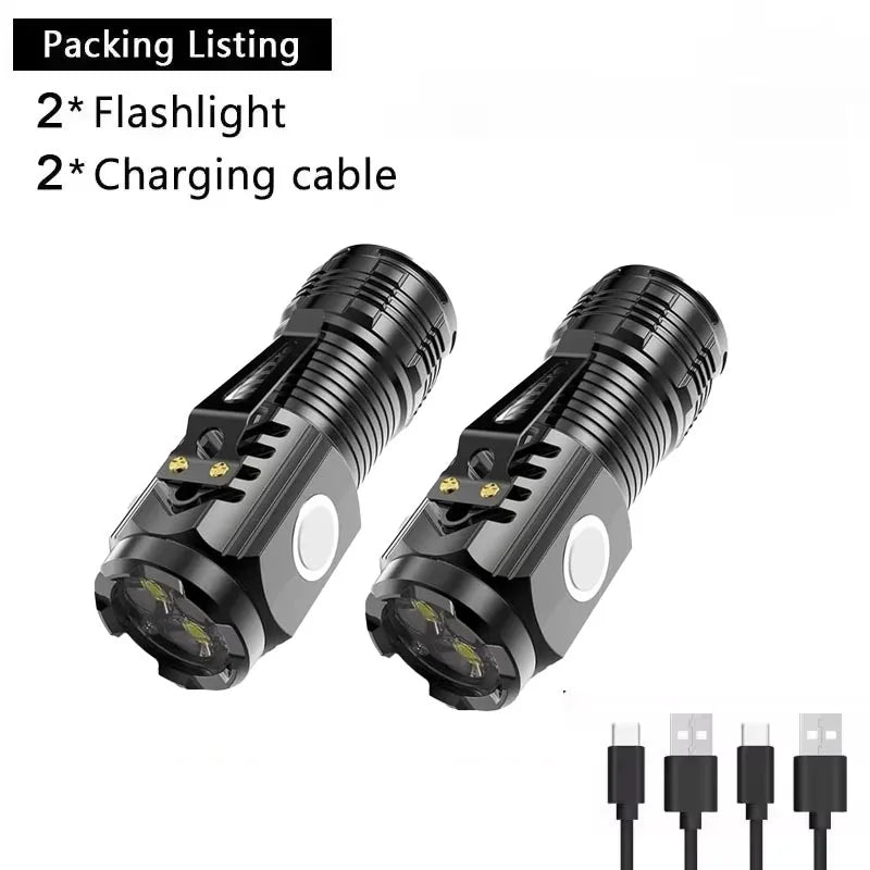 Lampe de poche LED Rechargeable à lumière forte, multifonctionnelle pour longue portée, Mini lampe de poche Portable pour l'extérieur et la maison, lumière à Clip pour capuchon