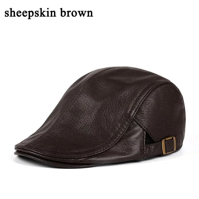 Genuine Leather Beret for Men, Thin Hats for Men, Adjustable Front Cap, Casual, Duckbill, Golf, Driver, 55-61 cm