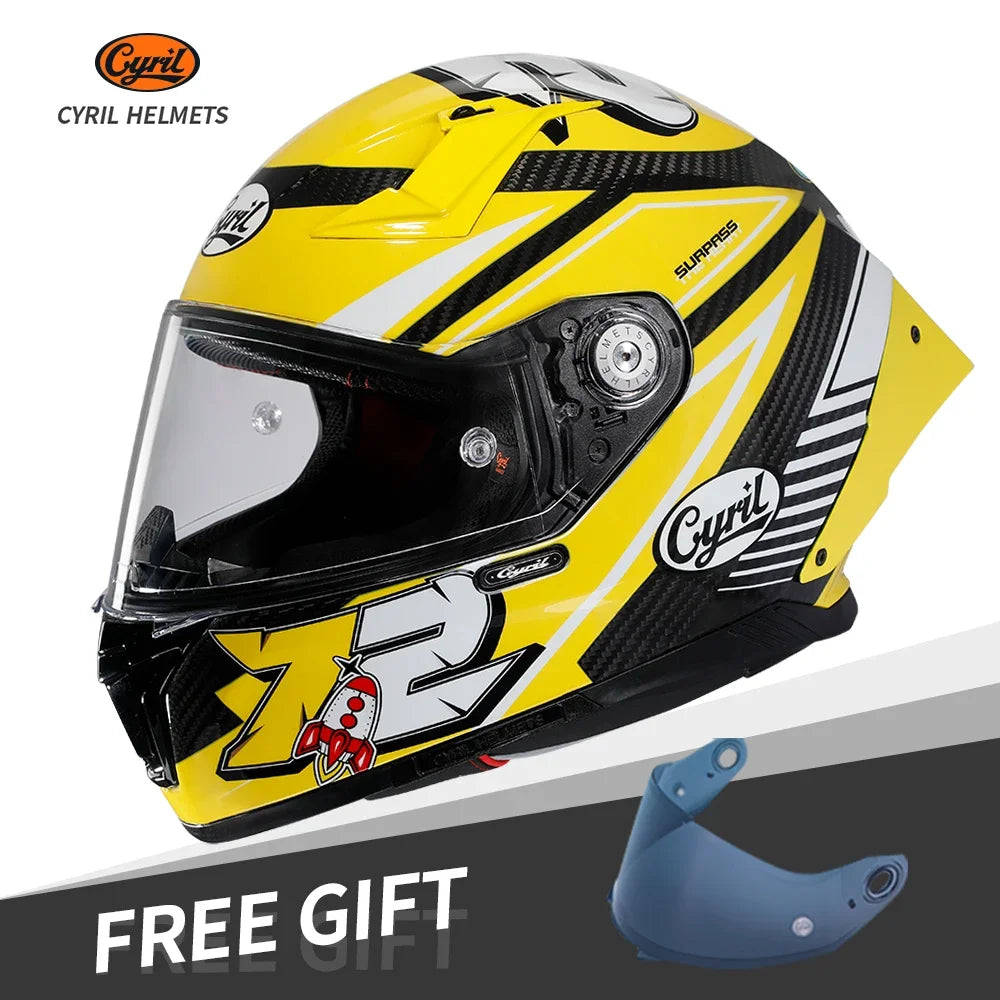 Cascos de moto integrales unisex ligeros de fibra de carbono Kevlar, cascos de calle, cascos de carreras aprobados por DOT ECE CYRIL Casco Moto