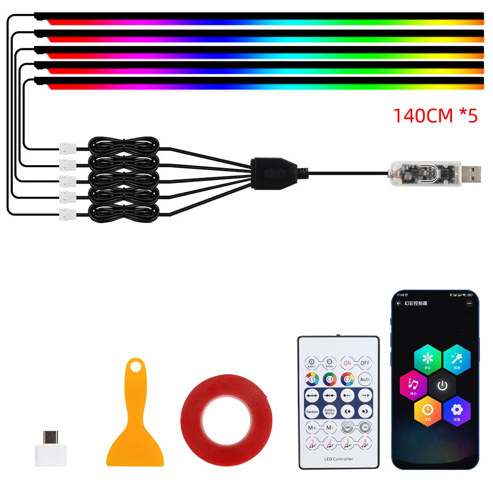 Lumières d'ambiance Led 18 en 1 pour voiture, symphonie, application Bluetooth, banderole de couleur RGB 214, bande acrylique ar