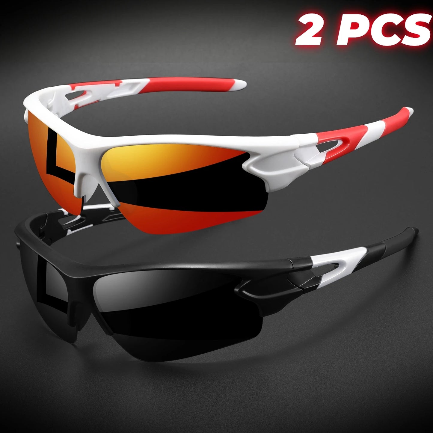 2 pièces lunettes de sport enveloppantes semi-sans monture — cyclisme, randonnée, UV400, anti-buée, unisexe