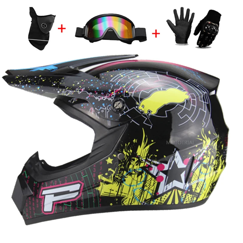 Casco completo de moto para niños, cascos de motocross para niños, gafas de moto todoterreno, guantes de protección para ciclismo