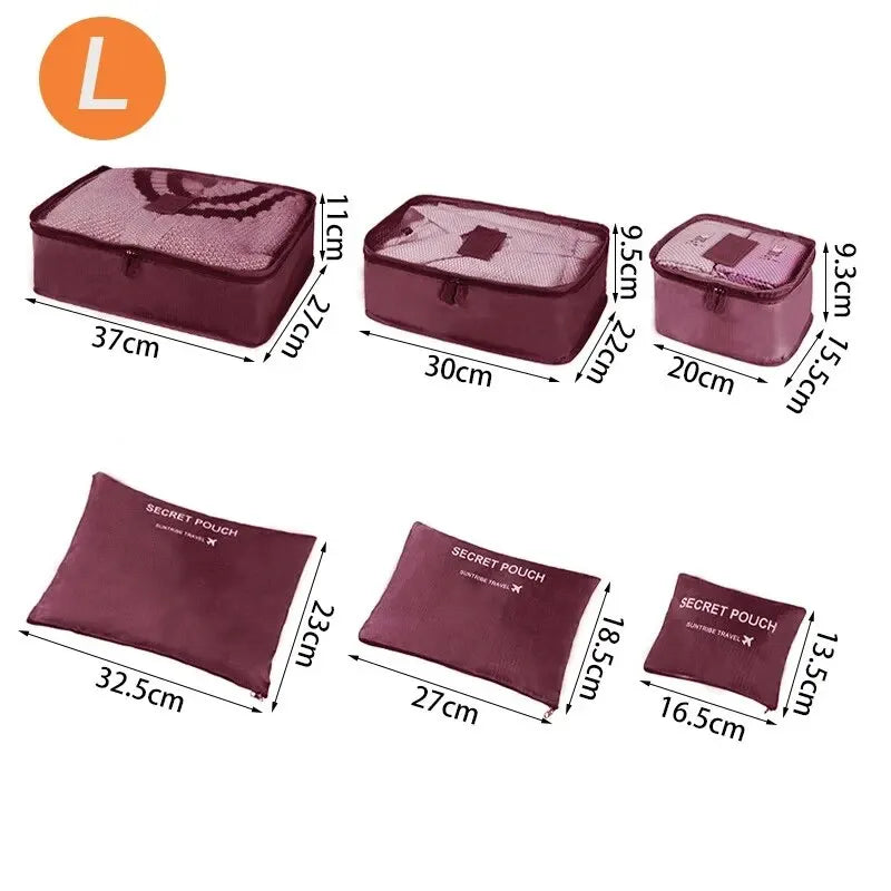 Organizador de viaje de gran tamaño, 6 piezas, maleta portátil, ropa, zapatos, neceser de maquillaje, organizador de equipaje, bolsa de almacenamiento de viaje