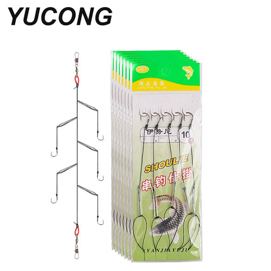 Crochets à cordes YUCONG 3 # -13 #   Hameçons de pêche en acier à haute teneur en carbone, hameçon simple pivotant, Combin 5 Haken barbelés et tranchants