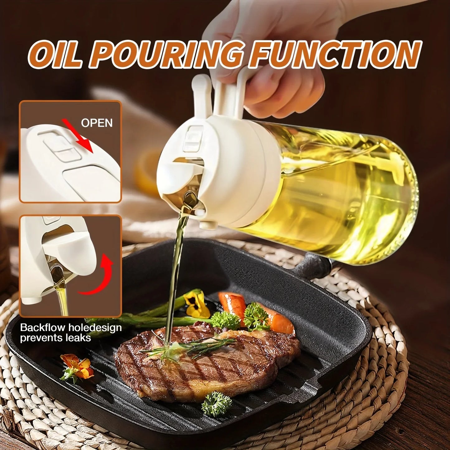 Pulvérisateur d'huile de cuisine en plastique 2 en 1, 500 ml, flacon pulvérisateur d'huile d'olive, distributeur d'huile pour barbecue, cuisson, rôtissage, pique-nique, outil de cuisine