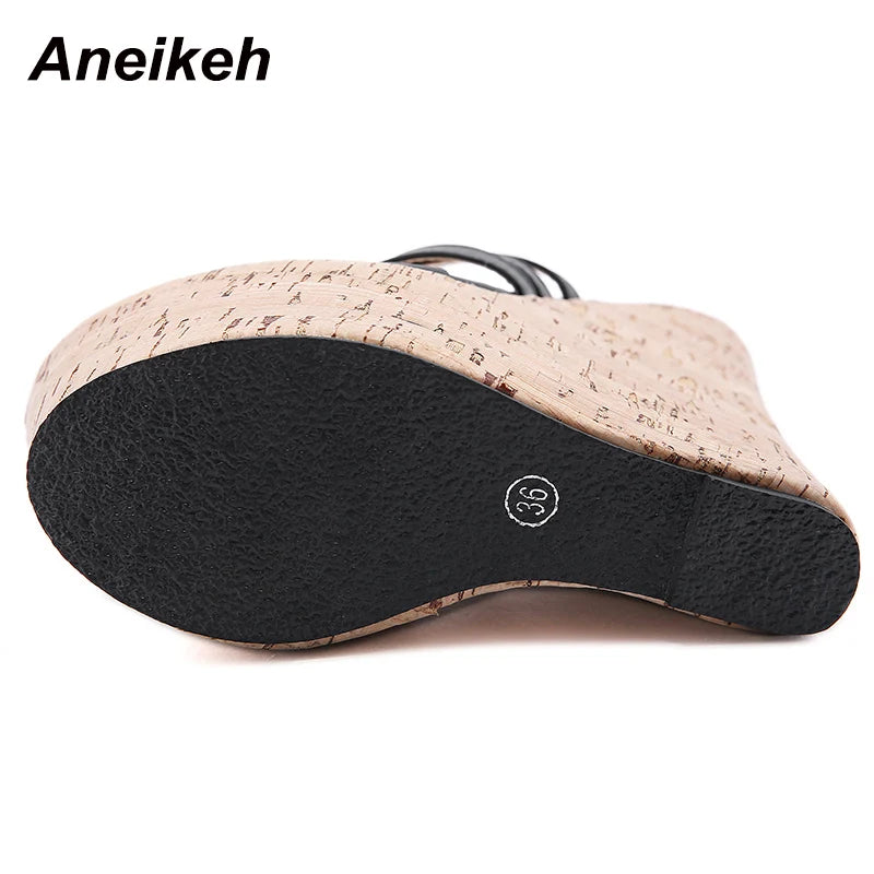 Aneikeh Zapatos de mujer Pantuflas sexy de mujer 2026 verano cuñas plataforma tacón alto moda sin cordones Roma banda estrecha Zapatos de fiesta