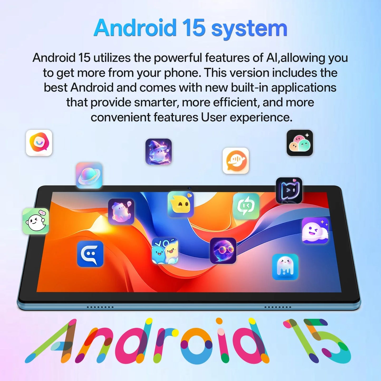 10-inch Tablet PC, Android 15 system, Quad-Core Processor, 12 (3+9) GB + 64 GB Storage, Expandable up to 1TB, Supports WiFi 6,