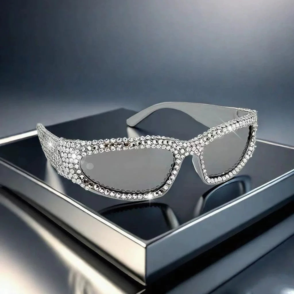 Y2k Full Rhinestone Super Shiny Silver Sunglasses Exaggerated Dense Diamond Bling Shades for Sparkle Party Sunglasses