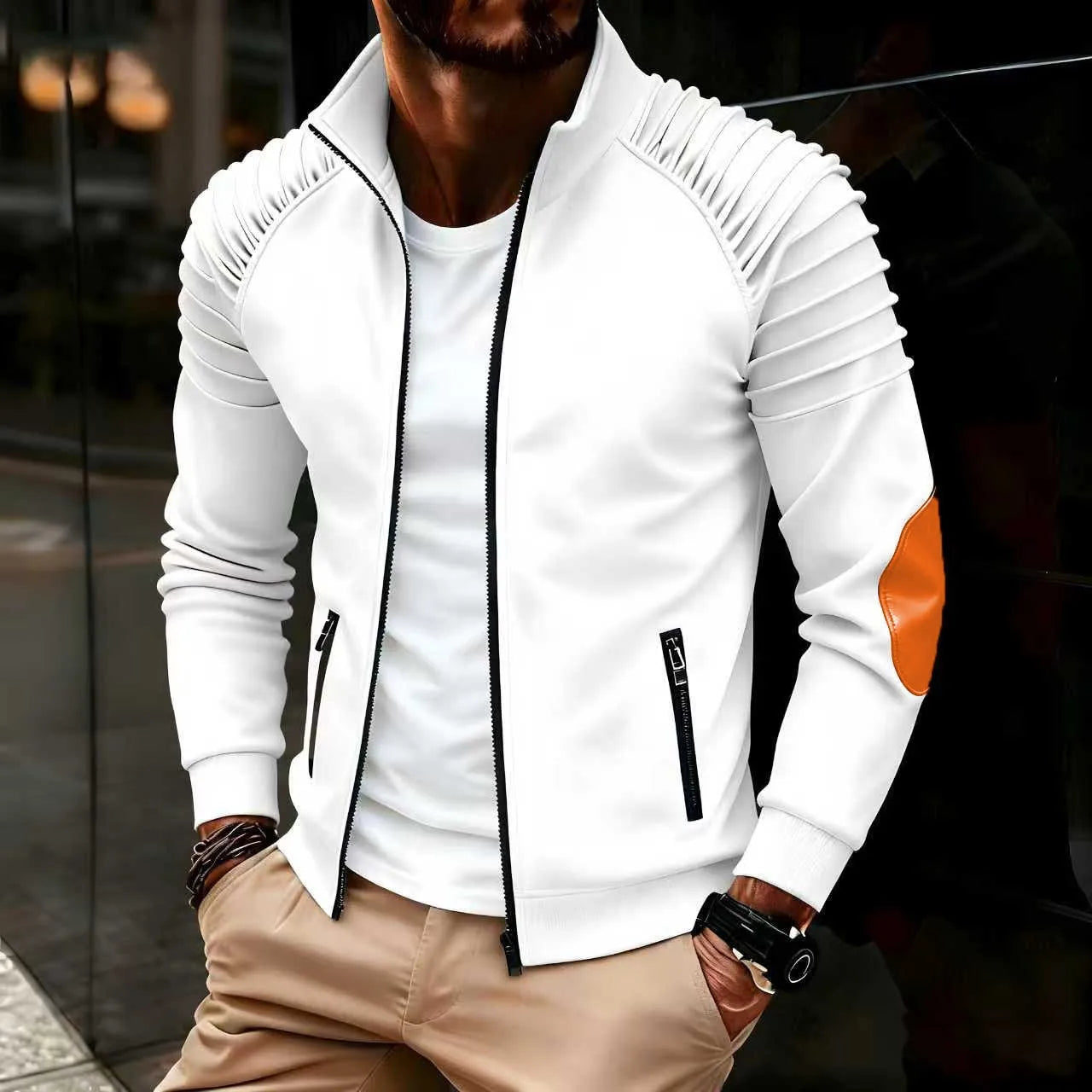 Men's Fashion Casual Pleated Collar Shoulder Multi-color Spring/Autumn Everyday Commute Jacket