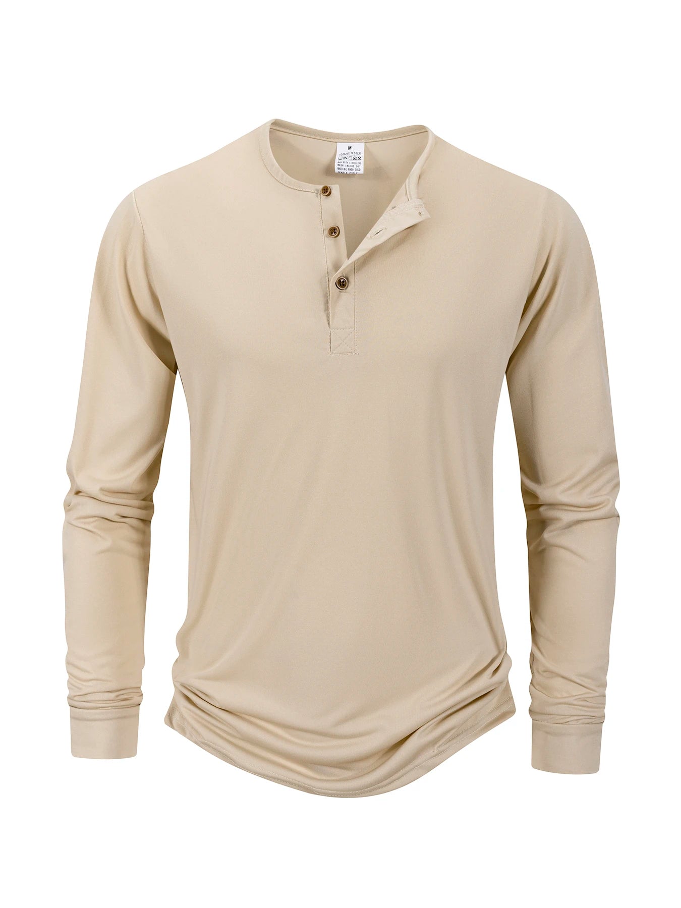 Camiseta Henley de manga larga para hombre, color liso, informal, transpirable, versátil, a la moda, ajustada, otoño