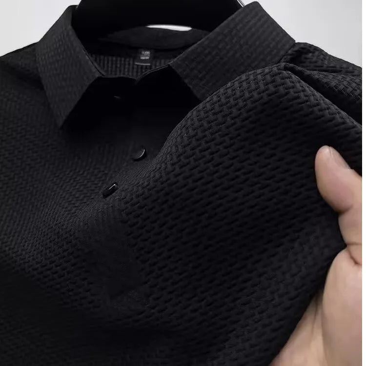 Polo Soie Glacée Homme Manches Courtes — Respirant Creux Mode Affaires Été