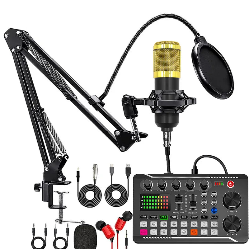 F998 – Kit DJ carte son et mélangeur vocal avec microphone et câble pour studio et live