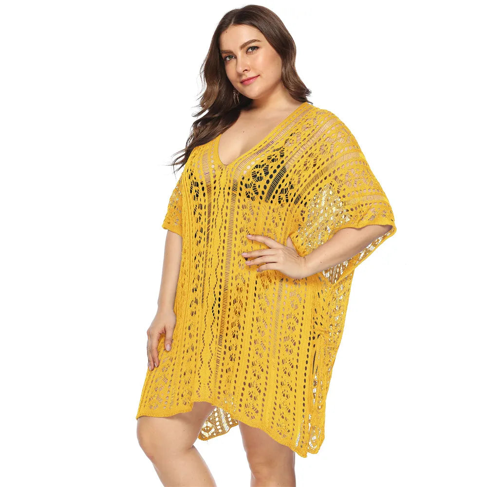 Grande taille Robe De Plage tunique maille unie Bikini couvrir maillot De Bain vêtements De Plage amples maillots De Bain pour les femmes Robe Robe De Plage