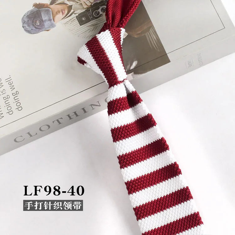 Cravates tricotées rayées pour hommes, rétro étroit, Style coréen, chemises décontractées, accessoires, costume, cravate