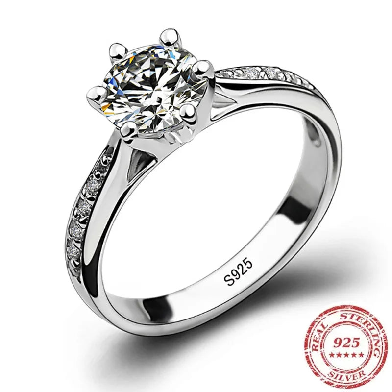 Luxury Classic 925 Sterling Silver Ring for Women, Six-Claw Jewelry, Simple 70ct Diamond Imitation Diamond Ring for Women