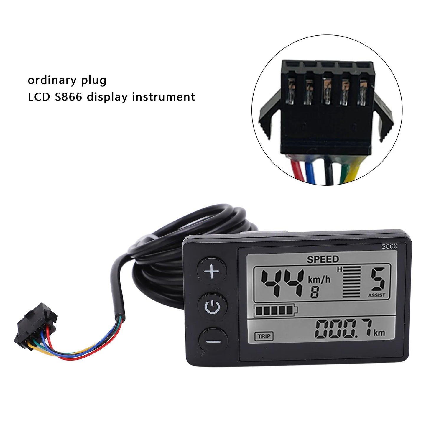LCD Display Control Panel for Electric Scooter with Plug, E-bike LCD Display Meter, New, S866, 24V, 36V, 48V