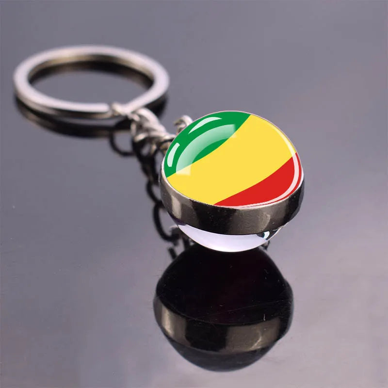 Porte-clés drapeau africain, algérie, somalie, tunisie, maroc, egypte, drapeau National, pendentif boule de verre Double face, cadeau
