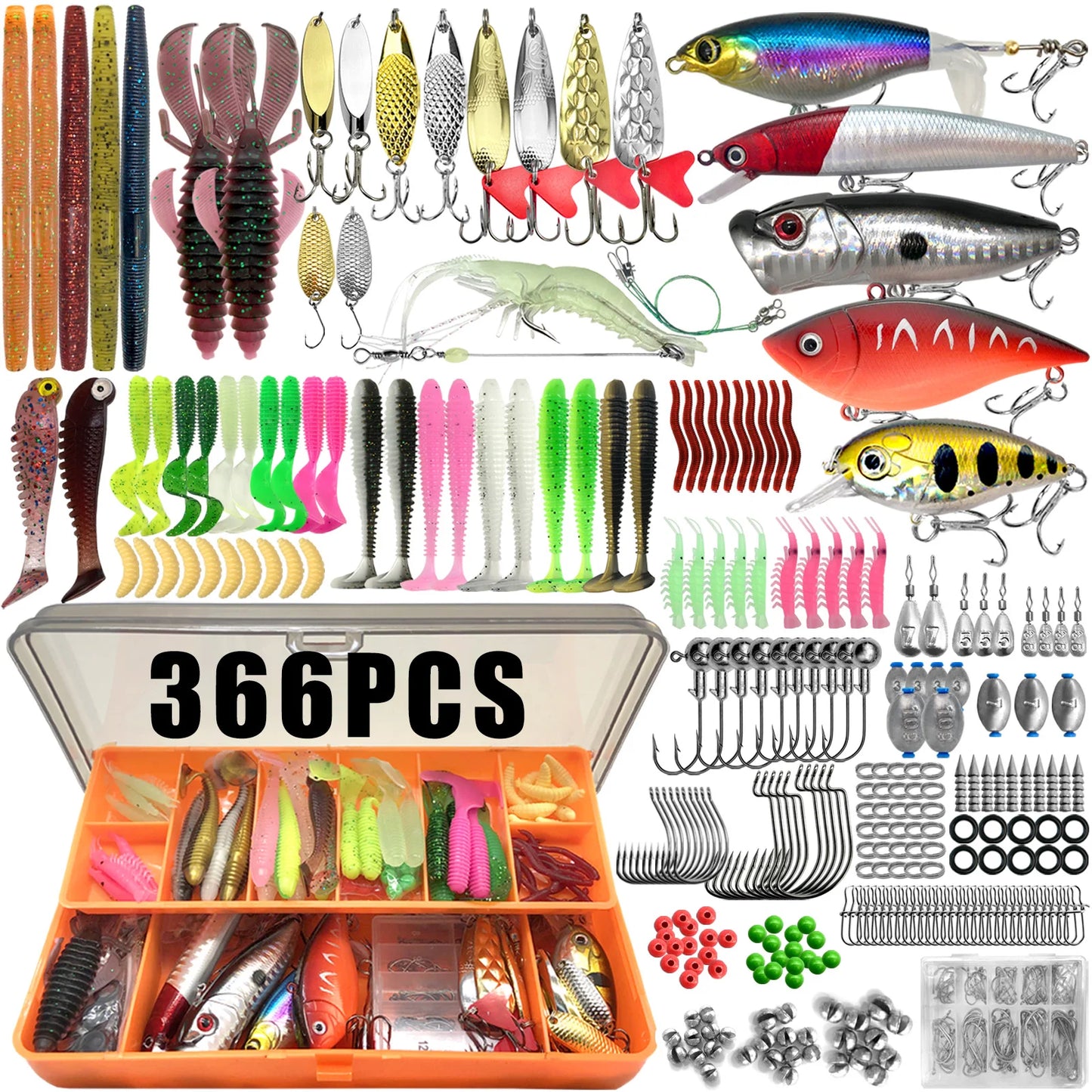 Kit de leurres de pêche pour truite, brochet, basse, multi-leurre, ensemble de matériel superposé, équipement professionnel, 86/88/136/149/366 pièces