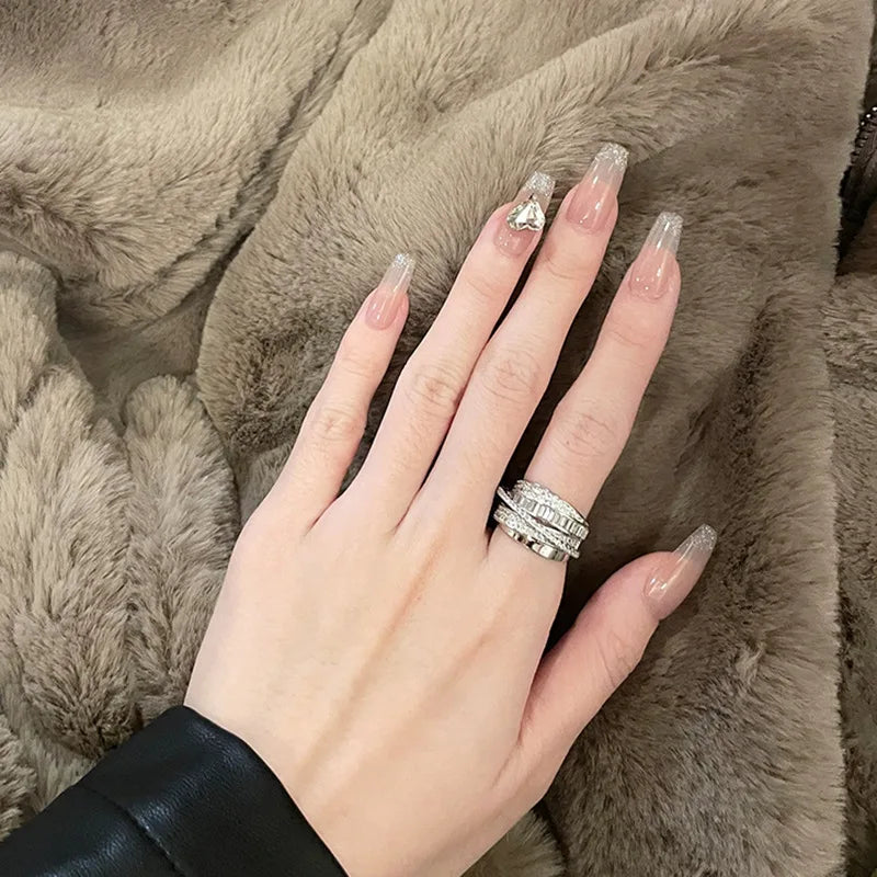 Women's Lightweight Luxury Cubic Zirconia Inlaid Ring, Classic Cross Design Open Ring, Bridal Jewelry for Engagement and Wedding
