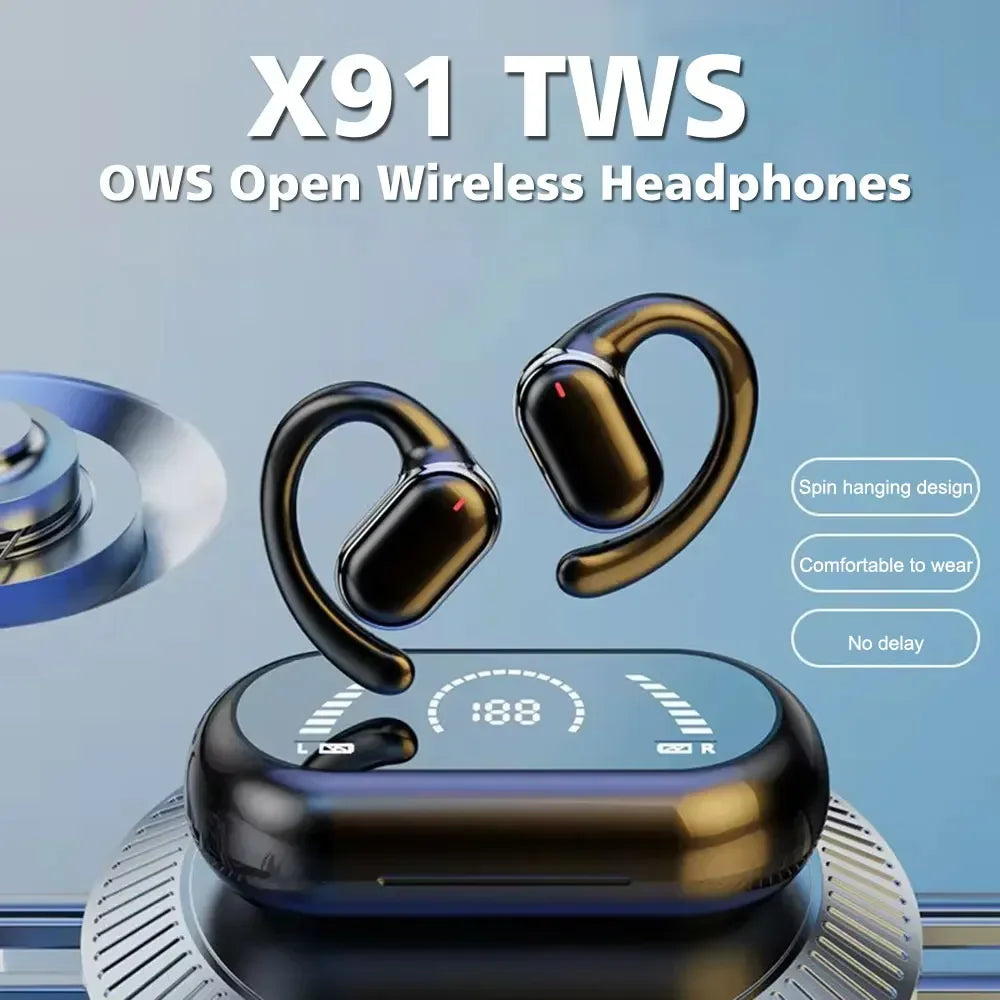 X91 OWS Auriculares de gancho Bluetooth 5.3 Baja latencia Juego Deportes Auriculares HiFi Estéreo Reducción de ruido Auriculares