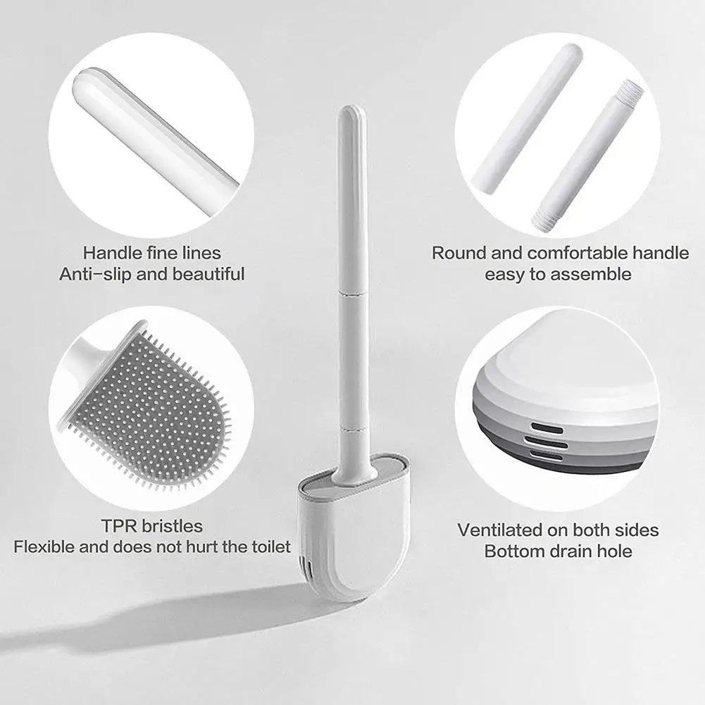 Nettoyeur de brosse de toilette suspendu en Silicone, avec manche Long, nettoyeur Flexible, brosse de salle de bain, support à séchage rapide, accessoires de salle de bains